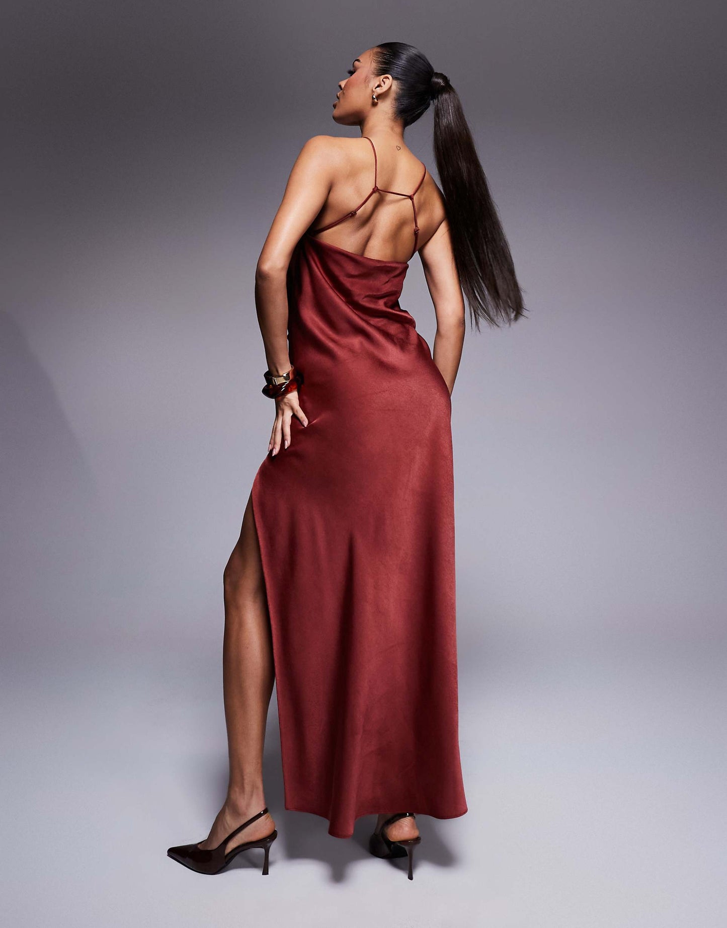 Satin Halter Neck Maxi Dress With Split Detail