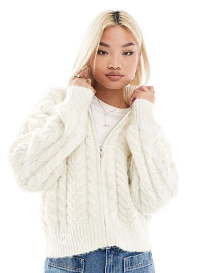 Cable Knit Zip Up Cardigan