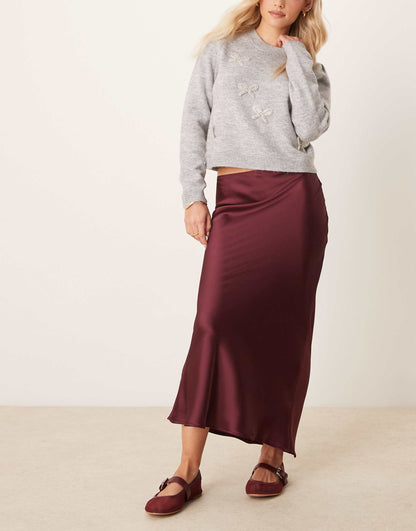 Petite Satin Midi Bias Skirt