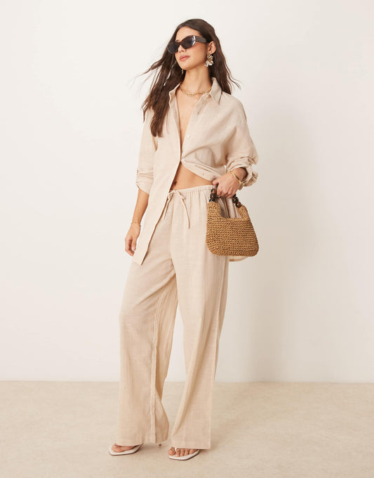 Cotton Slub Wide Leg Trousers Co-Ord