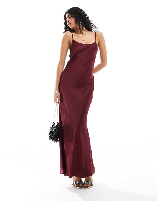 Satin Scoop Neck Maxi Slip Dress