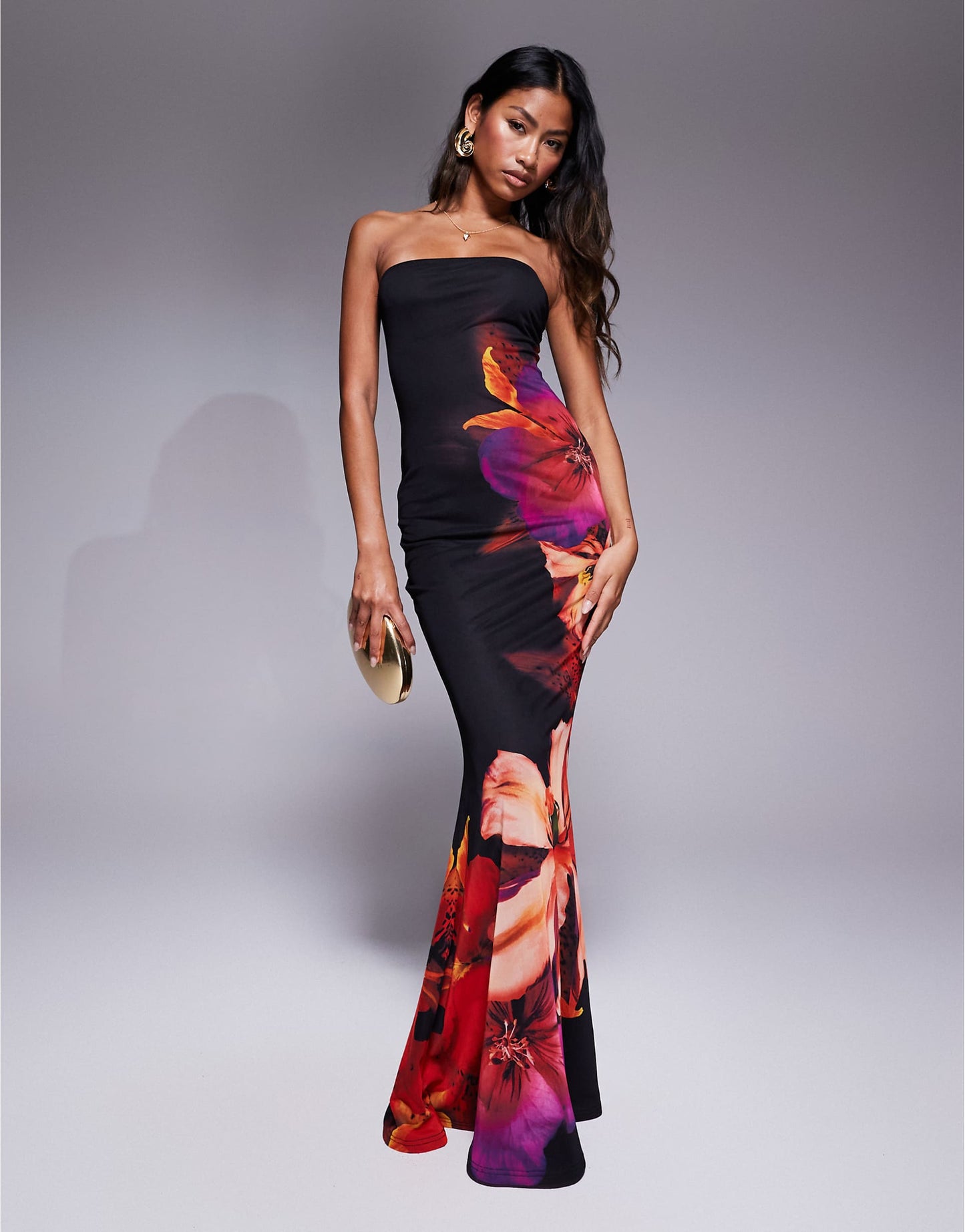Exclusive Mesh Bandeau Fishtail Maxi Dress