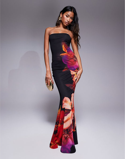 Exclusive Mesh Bandeau Fishtail Maxi Dress