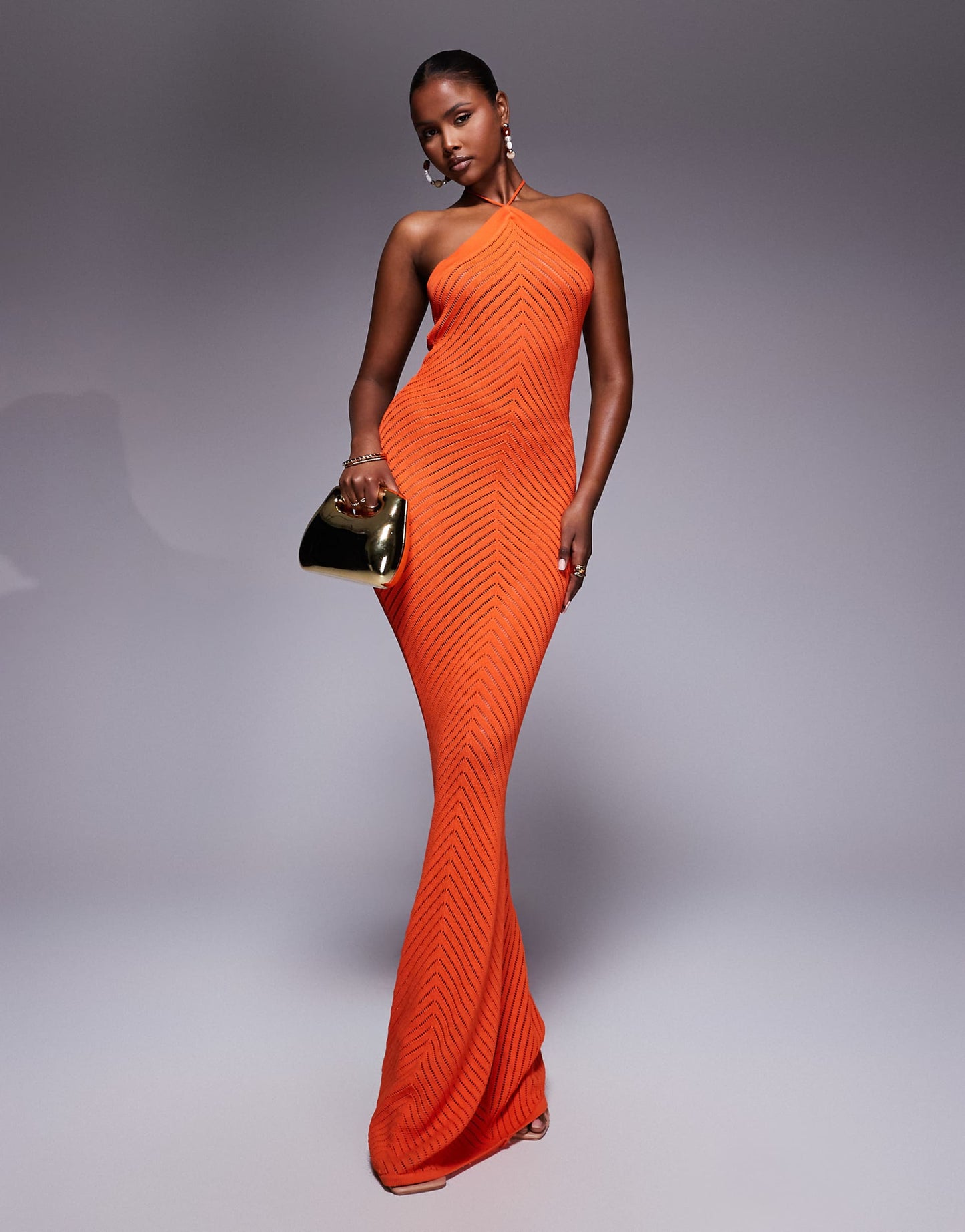 Exclusive Knitted Halterneck Open Back Maxi Dress