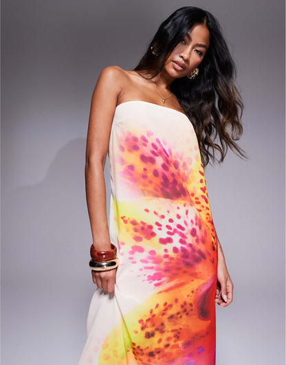 Exclusive Chiffon Bandeau Trapeze Maxi Dress
