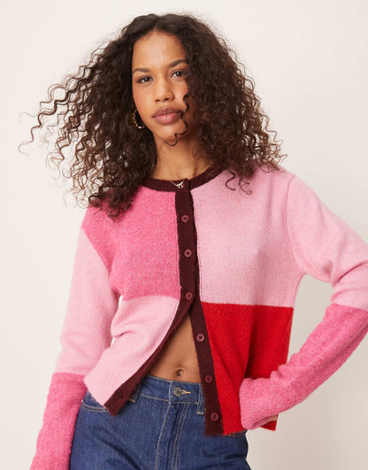 Colour Block Boxy Fit Cardigan