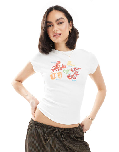 Ribbed Baby Tee With Lobster Graphic