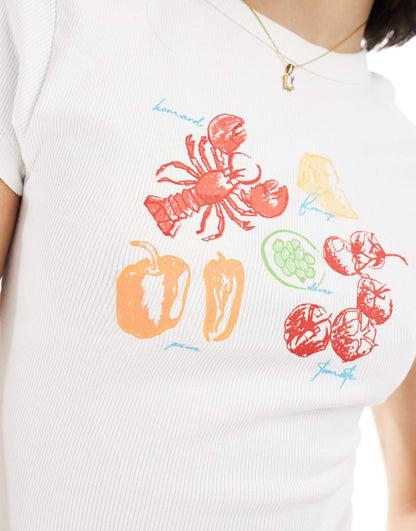 Ribbed Baby Tee With Lobster Graphic