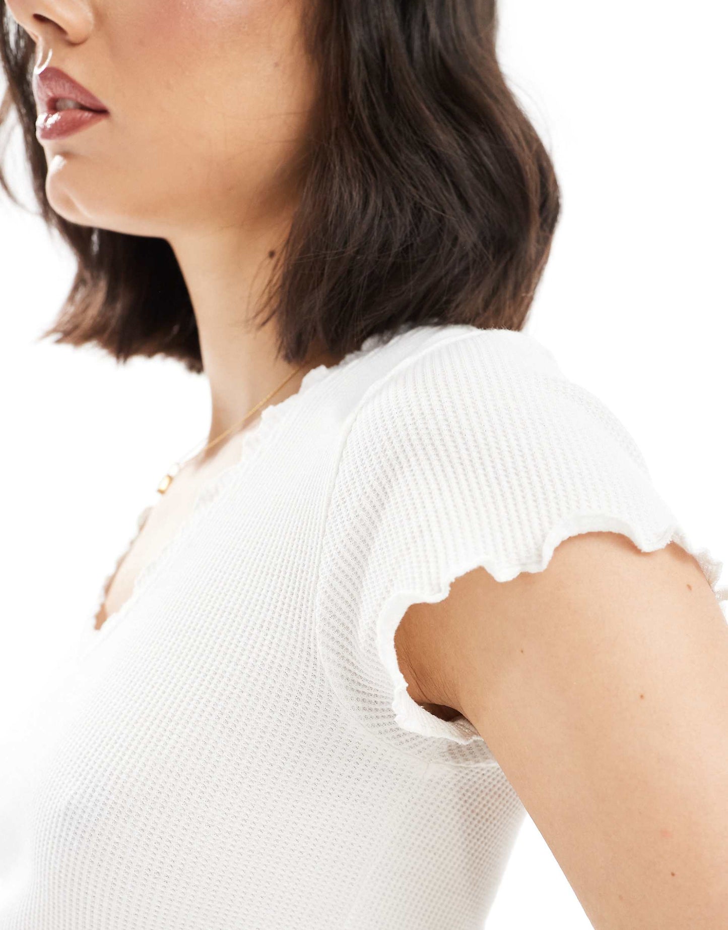 Waffle V Neck T-Shirt With Overlock Trim
