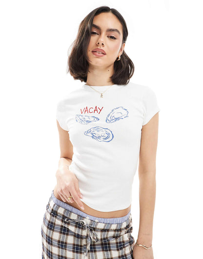 Ribbed Baby Tee With Oyster Graphic