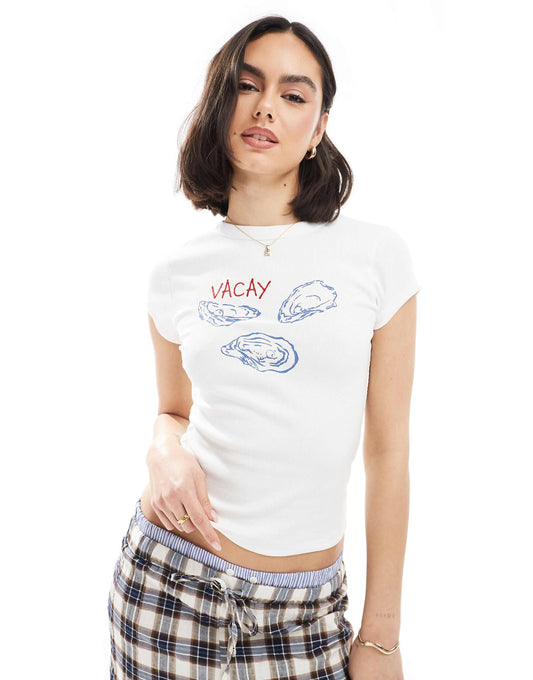 Ribbed Baby Tee With Oyster Graphic