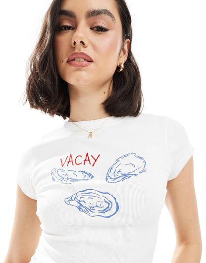 Ribbed Baby Tee With Oyster Graphic