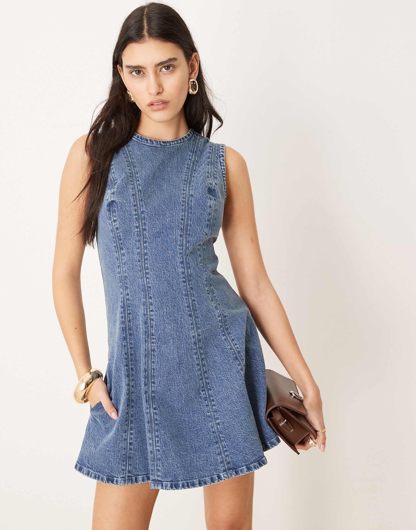 High Neck Fit & Flare Panelled Mini Dress