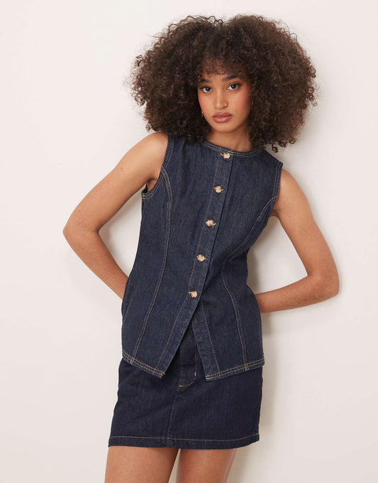 Longline Denim Waistcoat