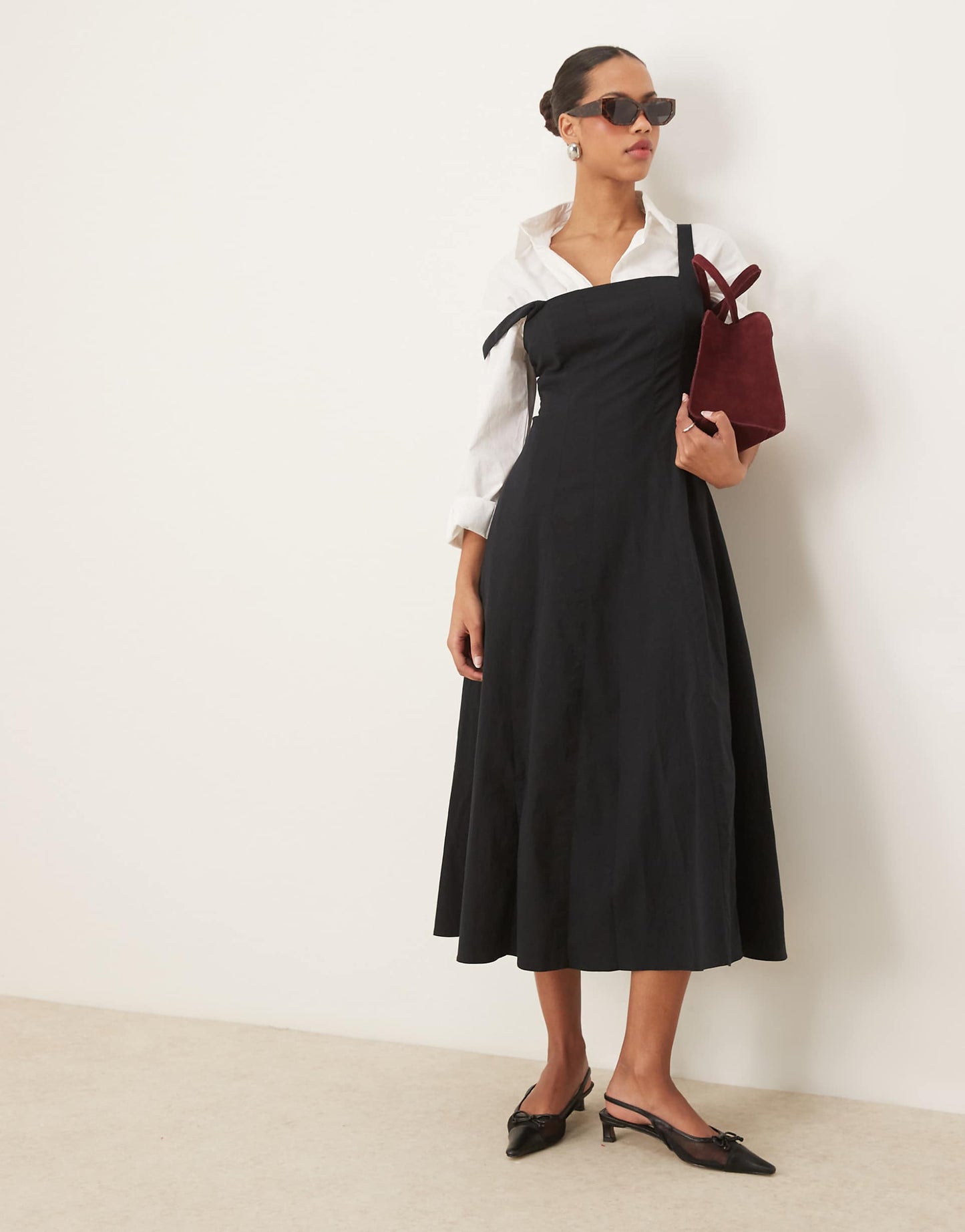 Square Neck Fit & Flare Panelled Midi Dress