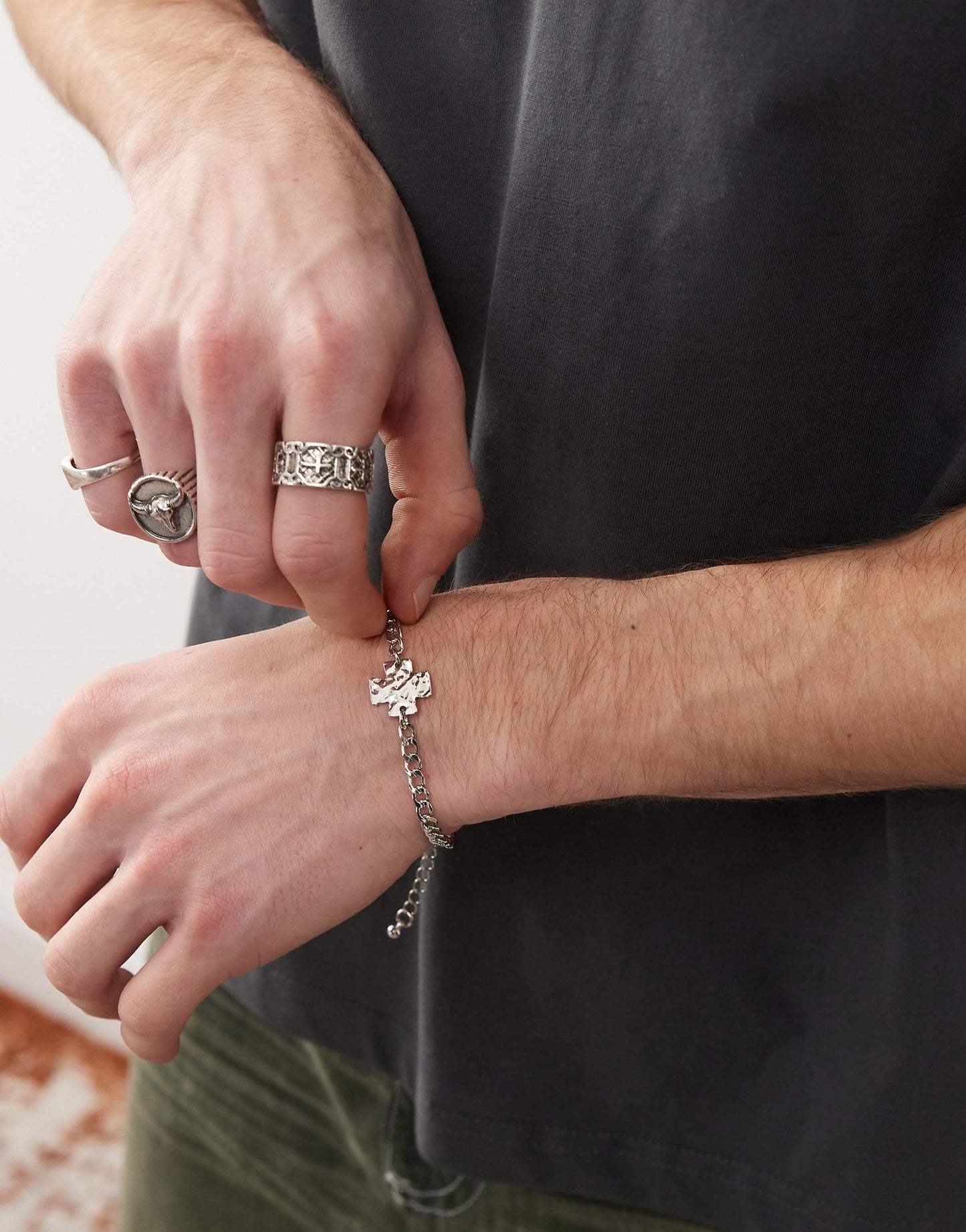 Bracelet With Hammered Cross Pendant