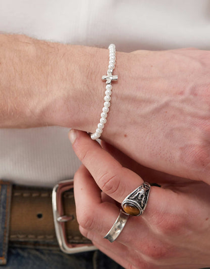 Pearl Bracelet With Cross Pendant