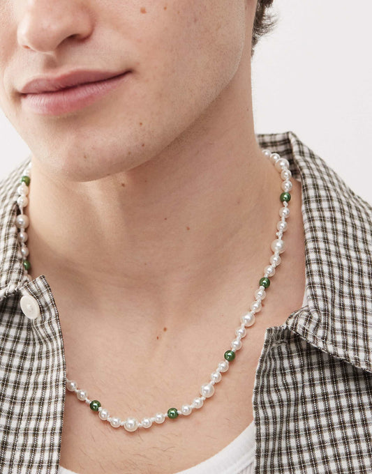 Pearl And Green Bead Necklace