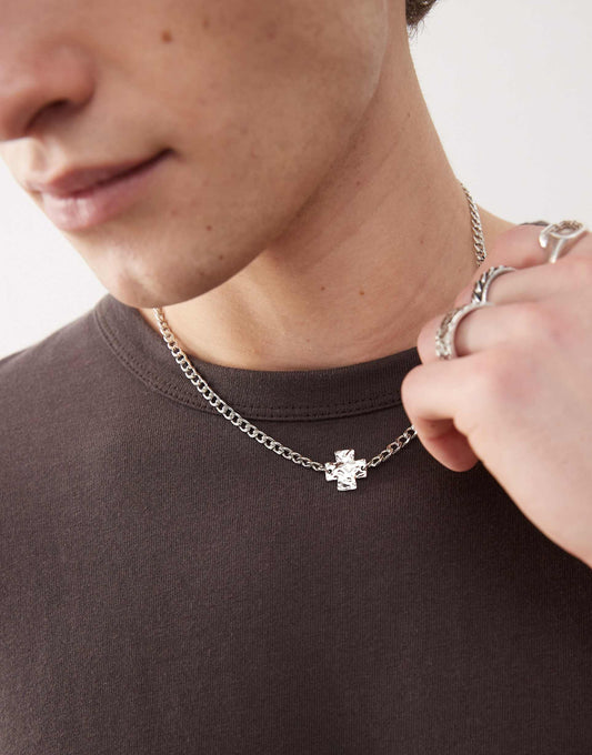 Chain Necklace With Hammered Cross Pendant