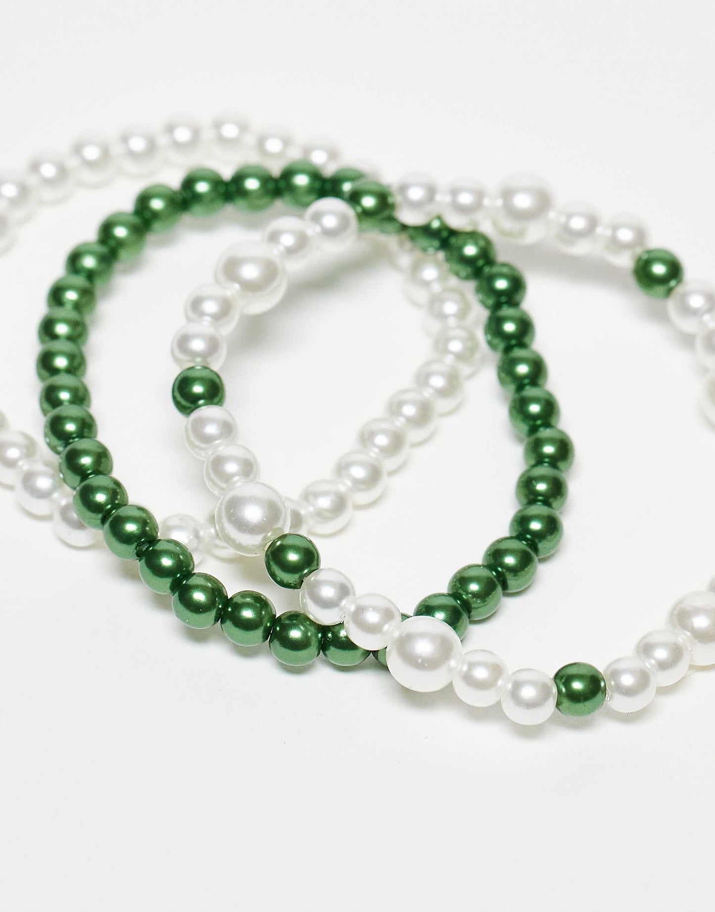 Pack Of 3 Elasticated Pearl And Green Bead Bracelets