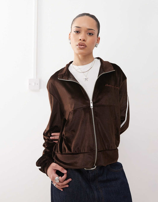 Velour Zip Through Side Stripe Jacket