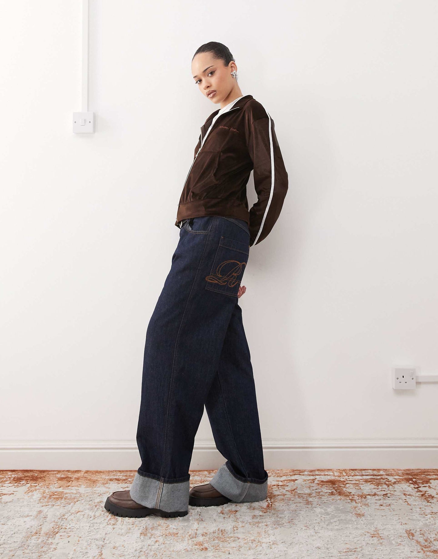 Velour Zip Through Side Stripe Jacket