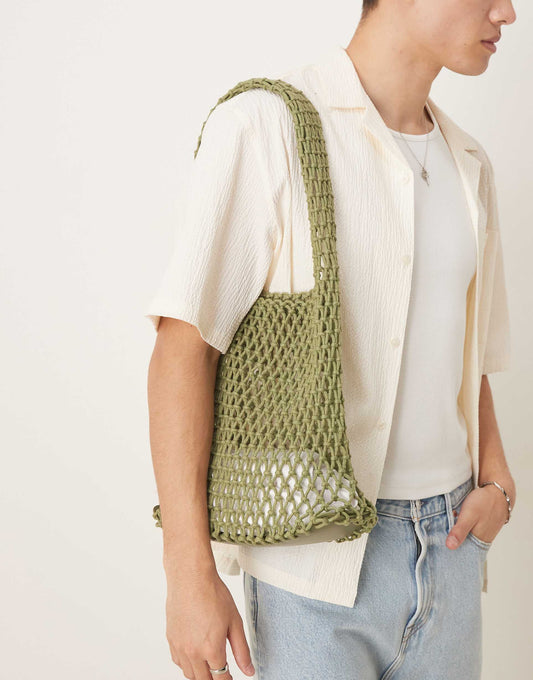 Woven Crochet Sling Tote Bag