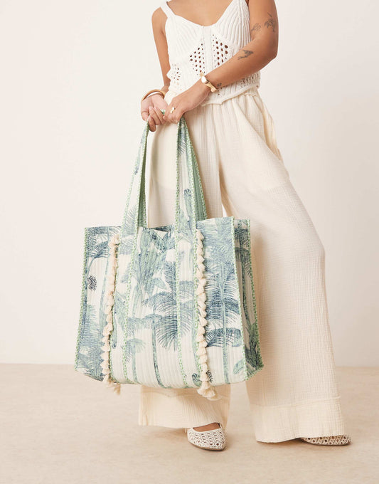 Extra Large Palm Print Quilted Shopper