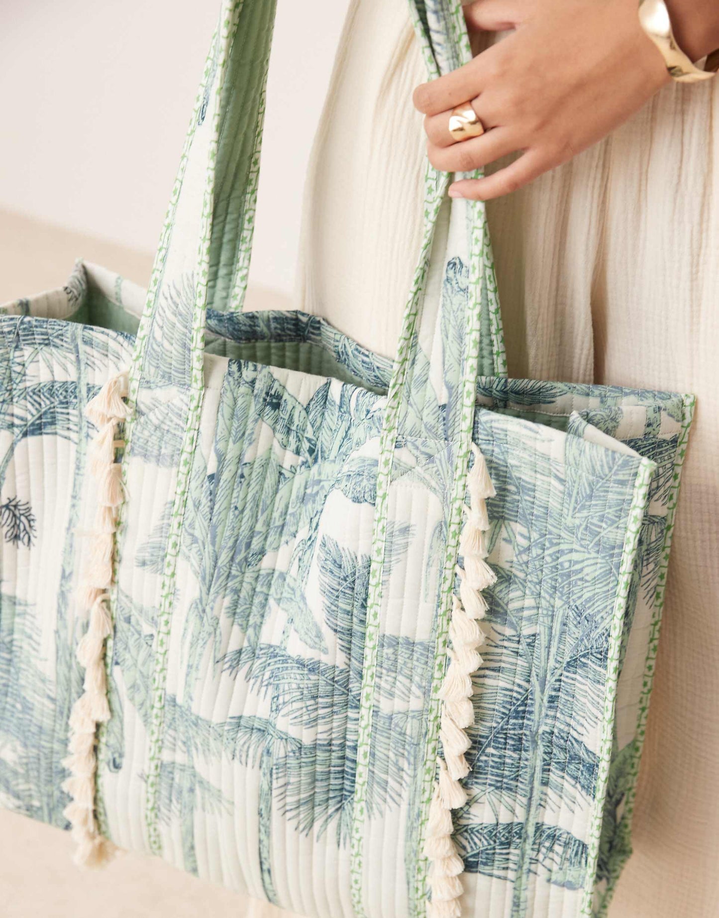 Extra Large Palm Print Quilted Shopper
