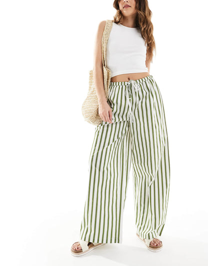 Wide Leg Striped Trousers