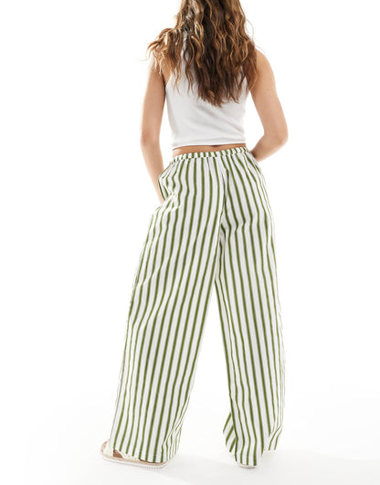 Wide Leg Striped Trousers