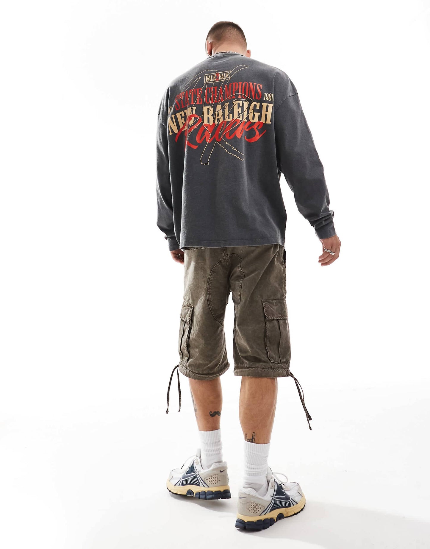Oversized Long Sleeve T-Shirt With Racing Chest And Back Print