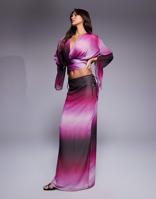 Chiffon Maxi Tie Side Beach Skirt Co-Ord