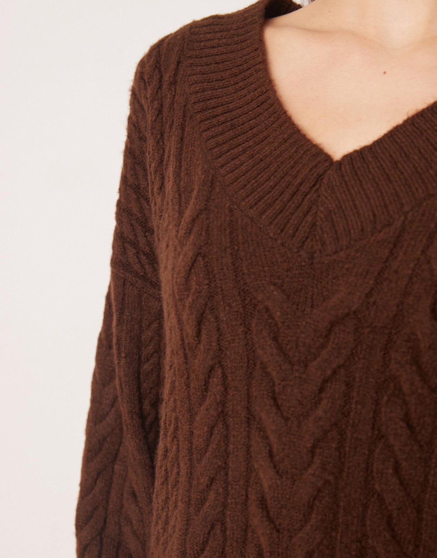 Knitted Cable V Neck Mini Dress