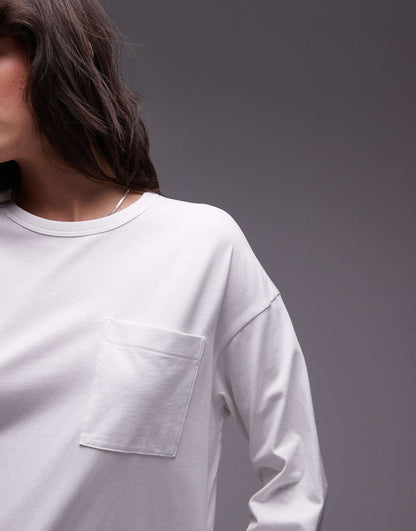 Jersey Long Sleeve Boxy Top With Pocket