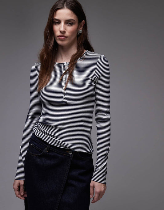 Jersey Long Sleeve Top With Button Placket