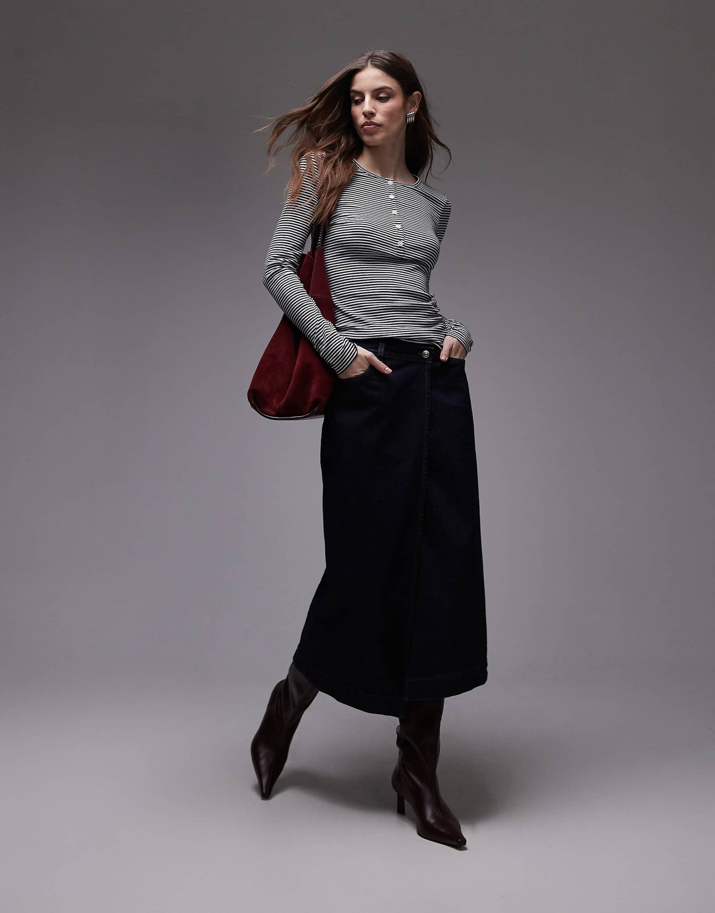 Jersey Long Sleeve Top With Button Placket