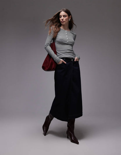Jersey Long Sleeve Top With Button Placket