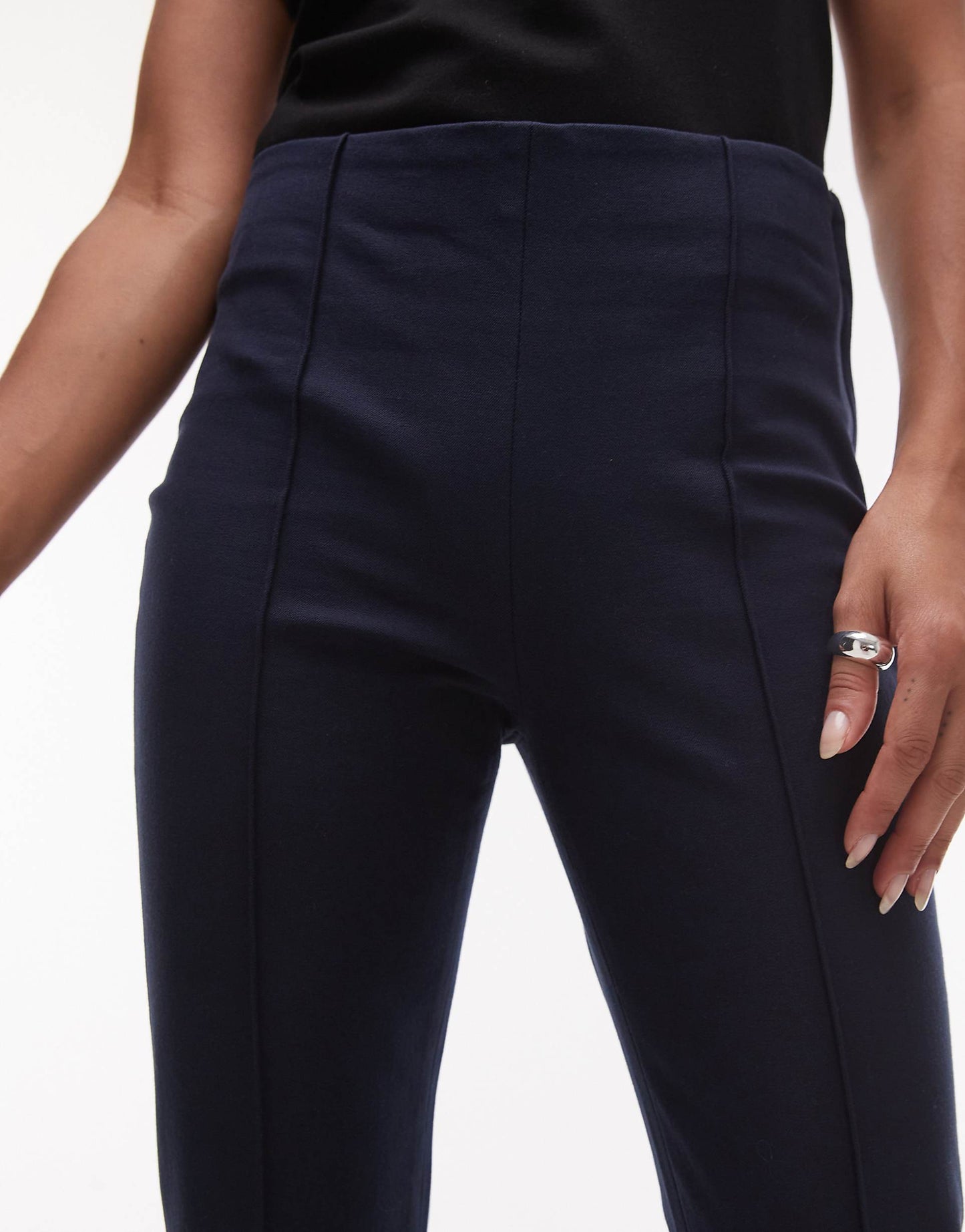 Cropped Slim Fit Straight Leg Trousers