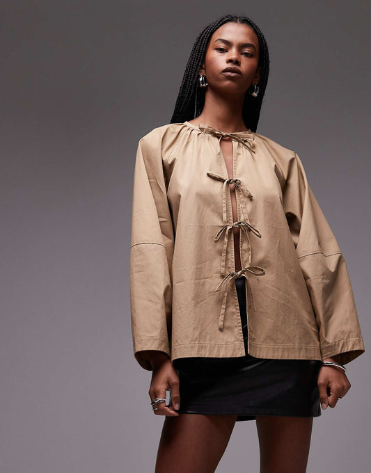 Oversized Blouse With Bow Front Detail