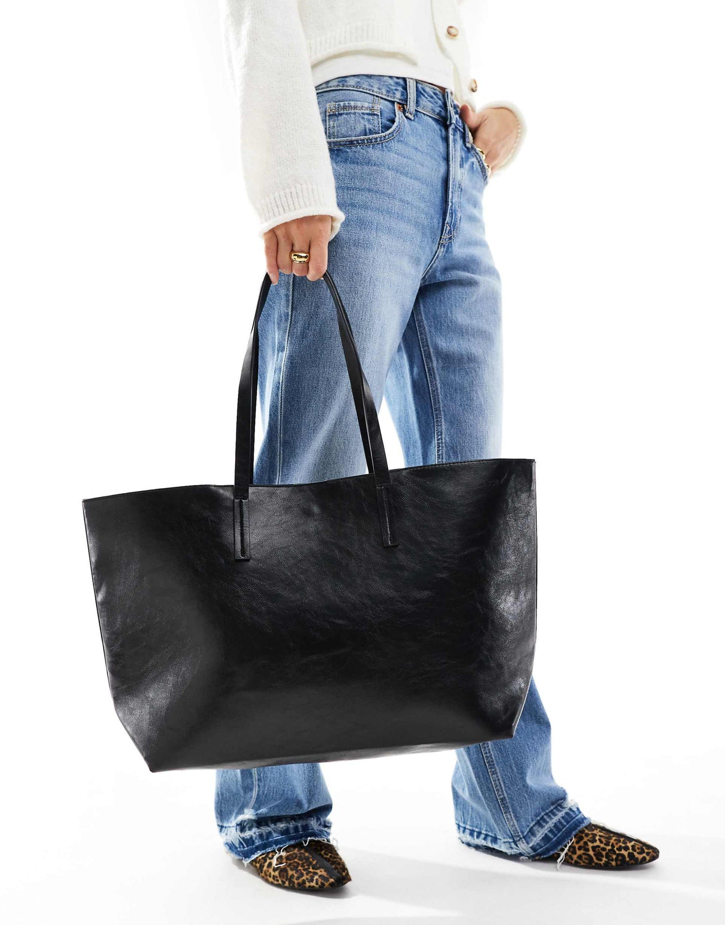 Oversized Faux Leather Tote Bag