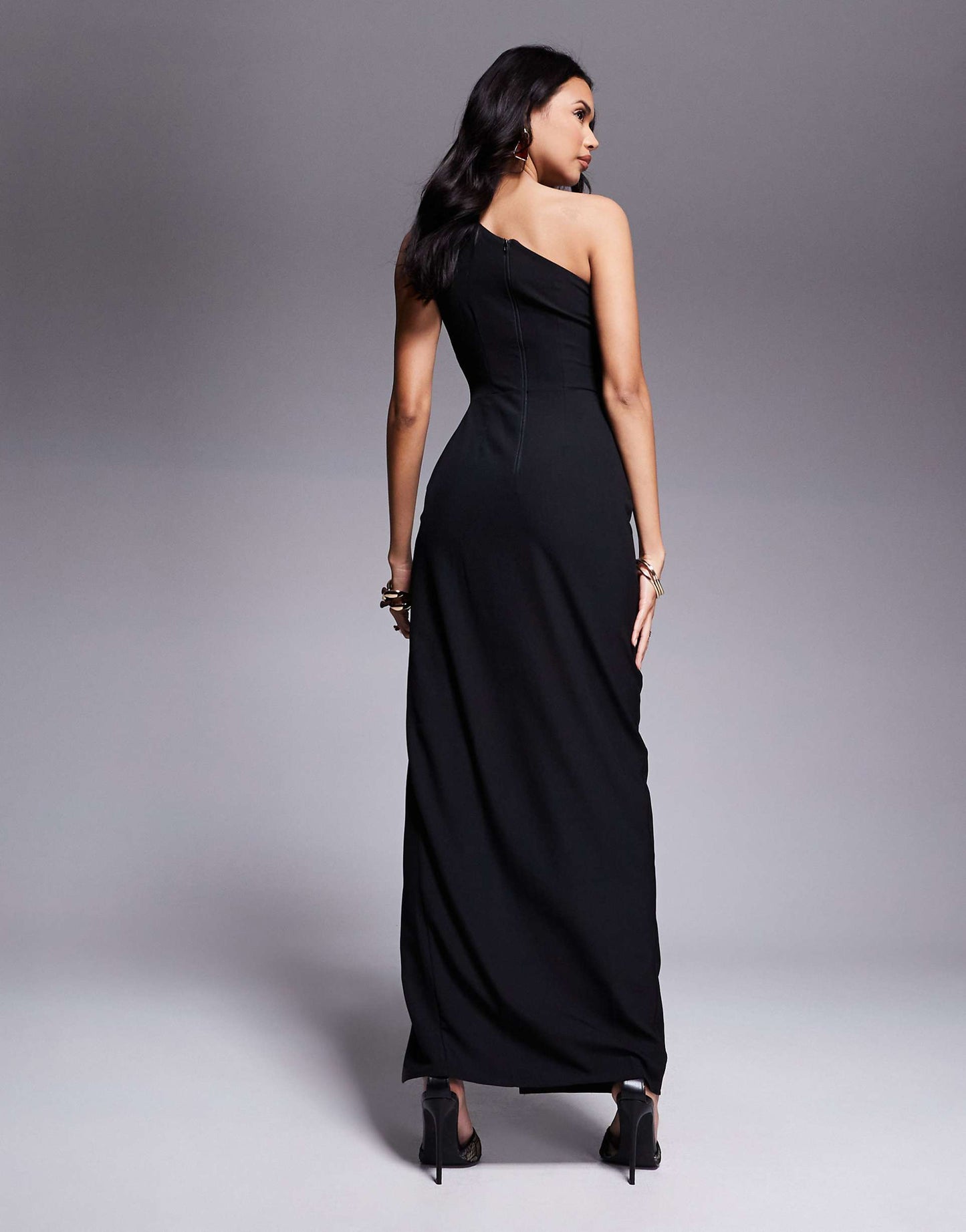 Satin One Shoulder Contrast Maxi Dress