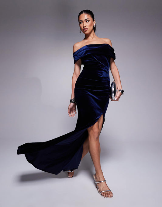 Goddiva Velvet Maxi Dress With Split