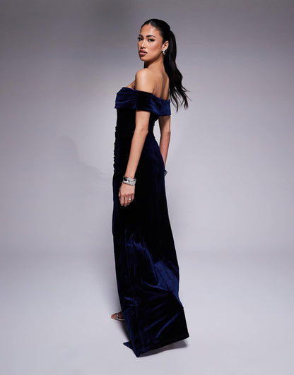 Goddiva Velvet Maxi Dress With Split