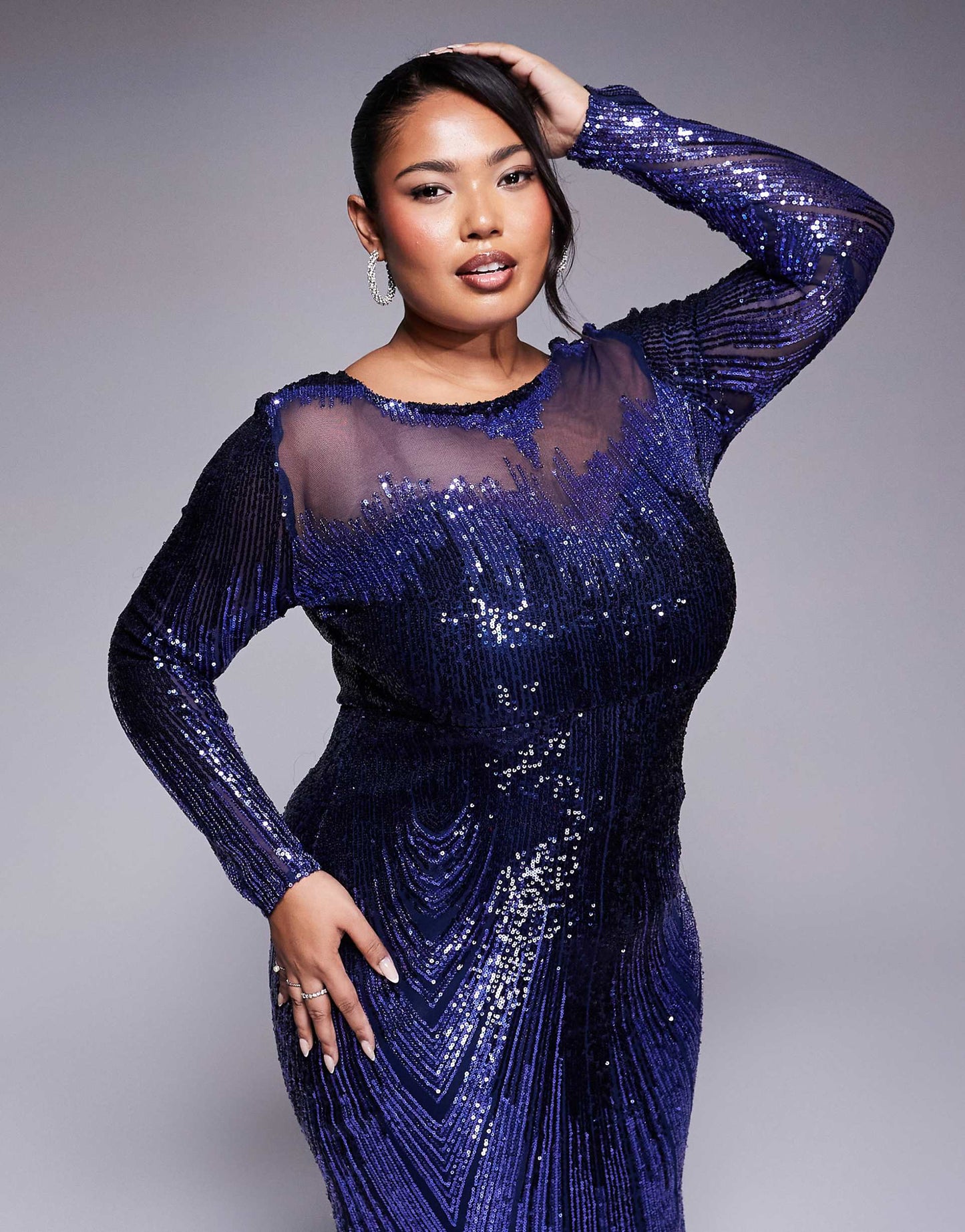 Curve Long Sleeve Aztec Sequin Maxi Dress