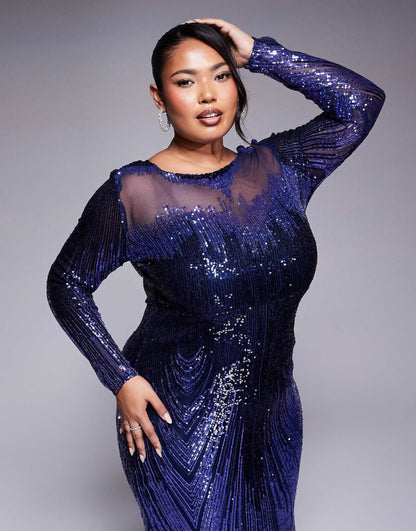 Curve Long Sleeve Aztec Sequin Maxi Dress