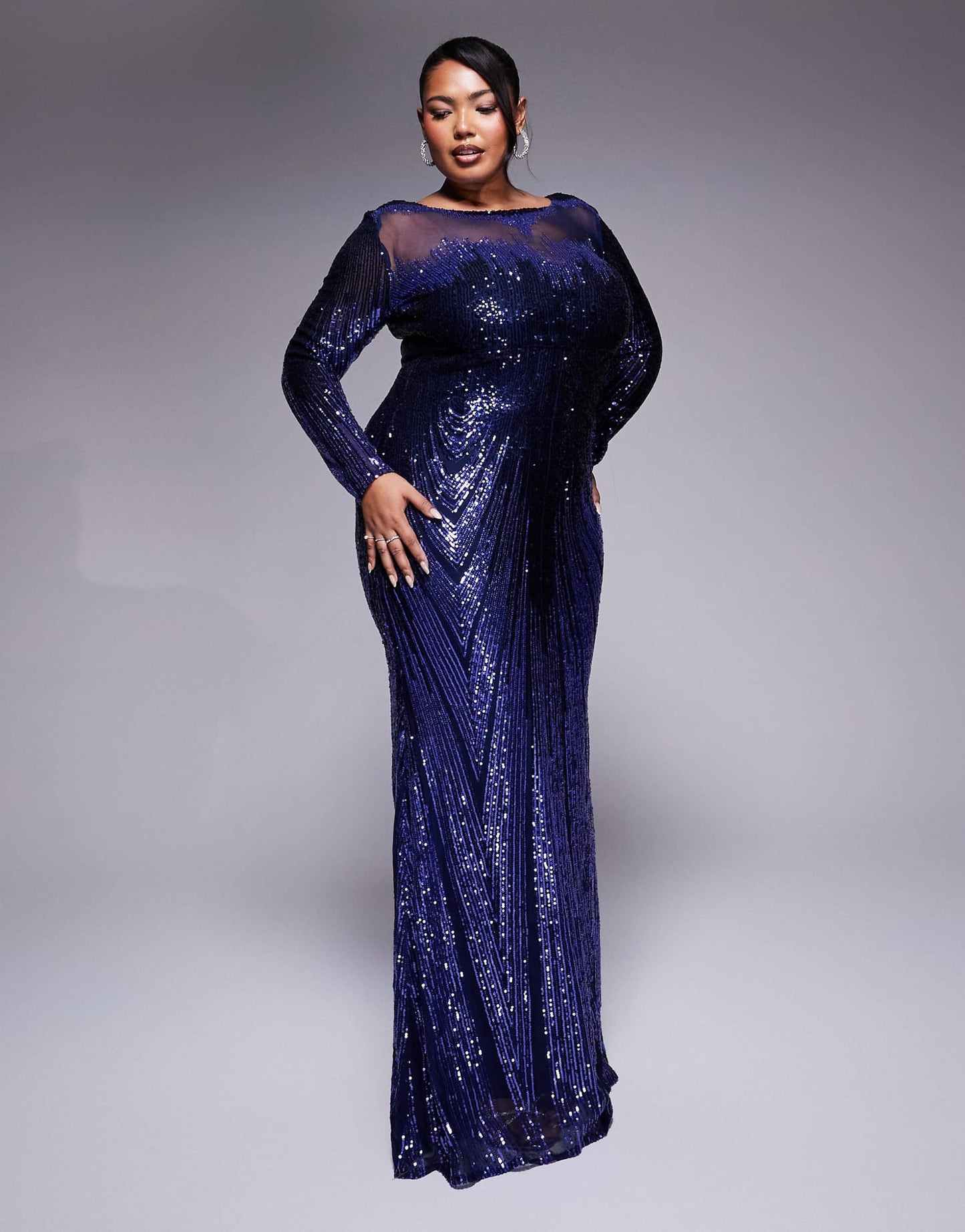 Curve Long Sleeve Aztec Sequin Maxi Dress
