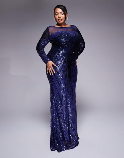 Curve Long Sleeve Aztec Sequin Maxi Dress