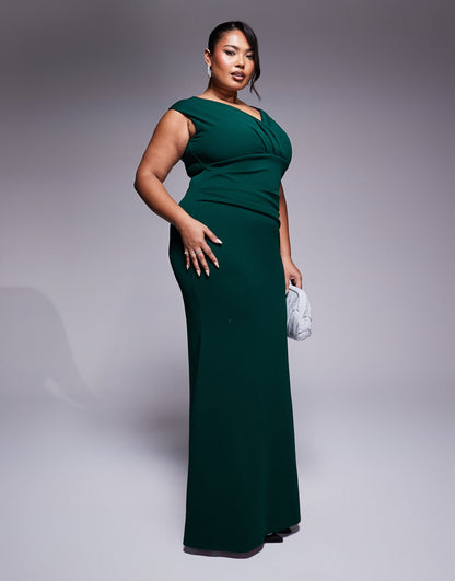 Goddiva Curve Pleated Maxi Dress