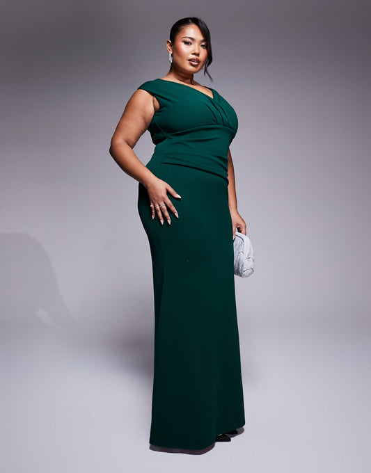 Goddiva Curve Pleated Maxi Dress